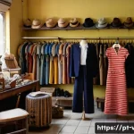 중고 쇼핑몰 창업 가이드 - A cozy, well-organized vintage second-hand shop interior in S&atilde;o Paulo, Brazil, featuring neatly cata...